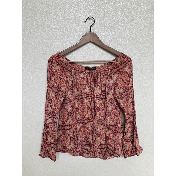 NWOT Sanctuary womens small boho blouse long sleeve red multicolor flare sleeve - Picture 1 of 5